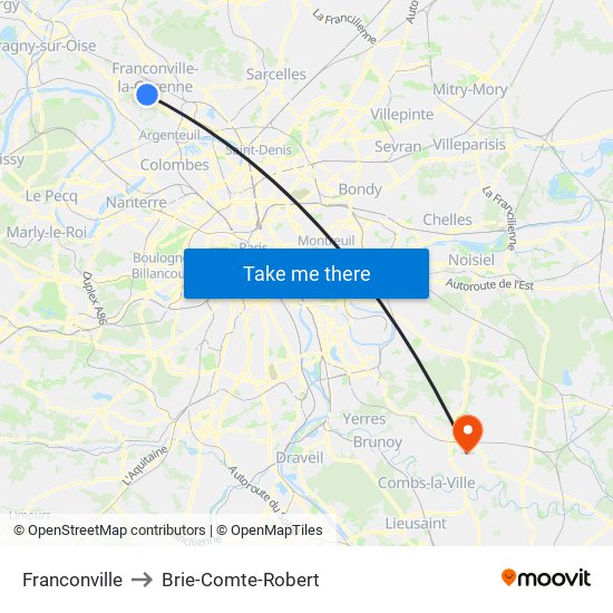 Franconville to Brie-Comte-Robert map