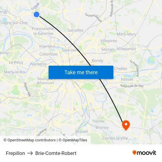 Frepillon to Brie-Comte-Robert map
