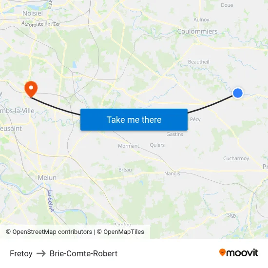 Fretoy to Brie-Comte-Robert map