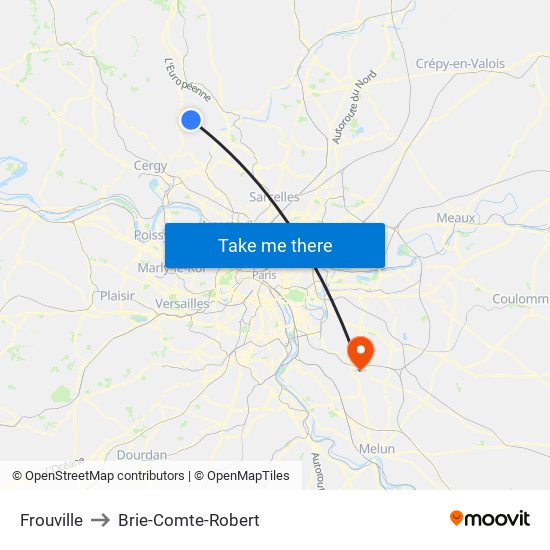 Frouville to Brie-Comte-Robert map