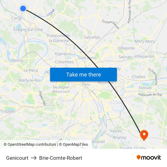 Genicourt to Brie-Comte-Robert map