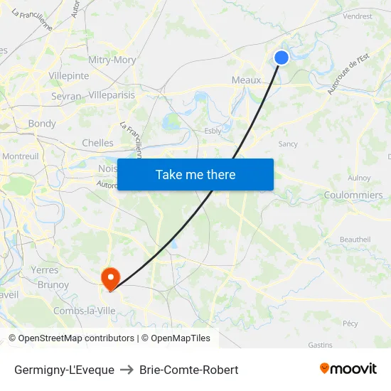 Germigny-L'Eveque to Brie-Comte-Robert map