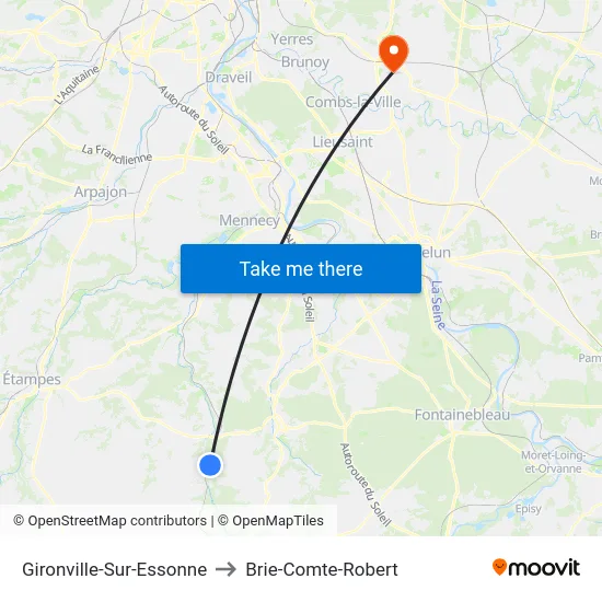 Gironville-Sur-Essonne to Brie-Comte-Robert map