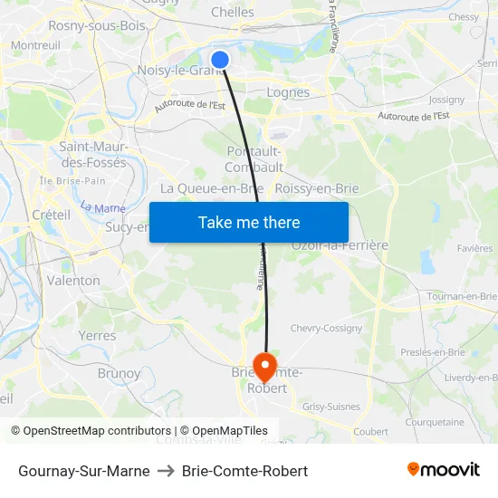 Gournay-Sur-Marne to Brie-Comte-Robert map