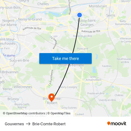 Gouvernes to Brie-Comte-Robert map