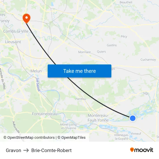 Gravon to Brie-Comte-Robert map