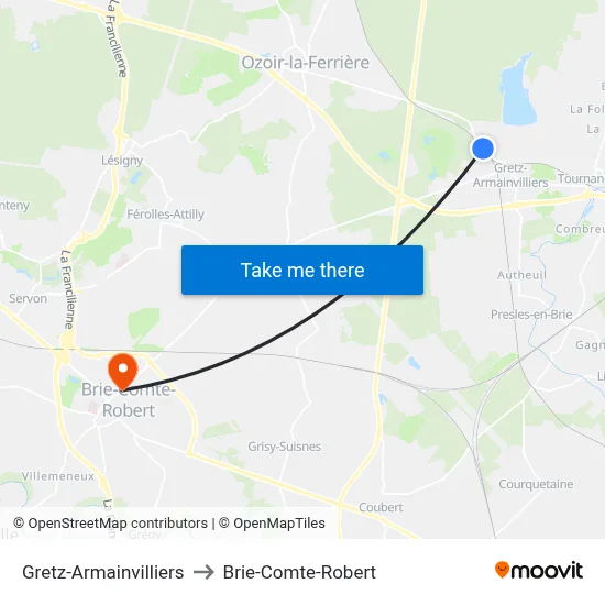 Gretz-Armainvilliers to Brie-Comte-Robert map