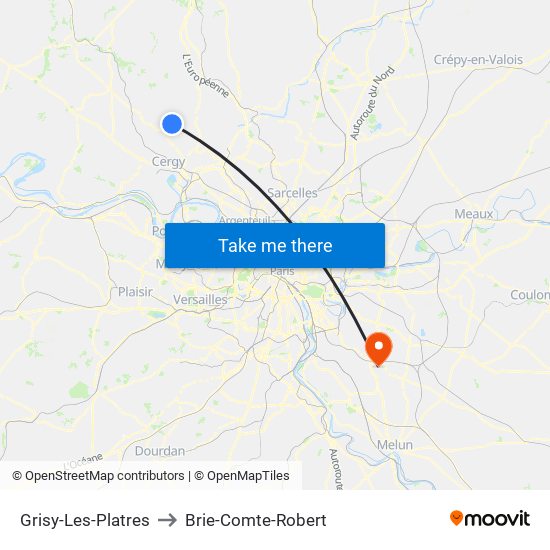 Grisy-Les-Platres to Brie-Comte-Robert map