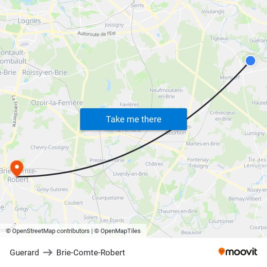 Guerard to Brie-Comte-Robert map