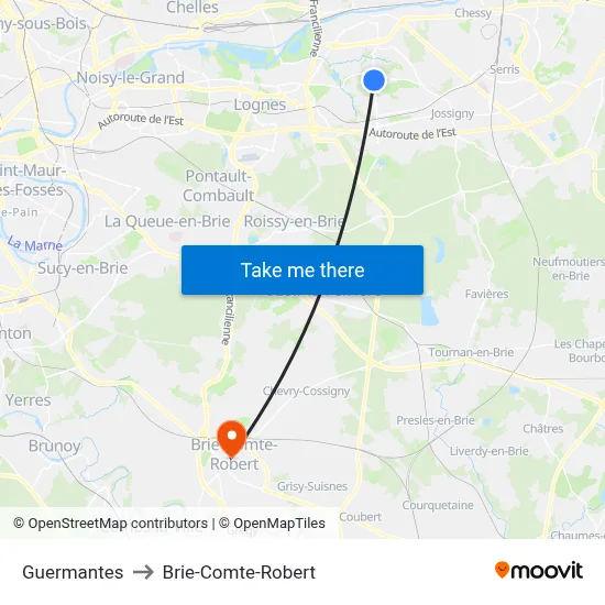 Guermantes to Brie-Comte-Robert map