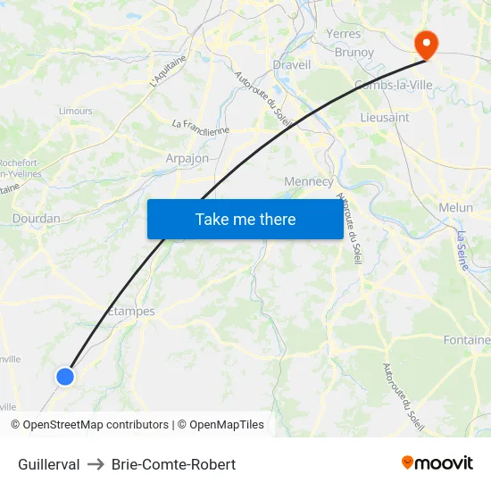 Guillerval to Brie-Comte-Robert map