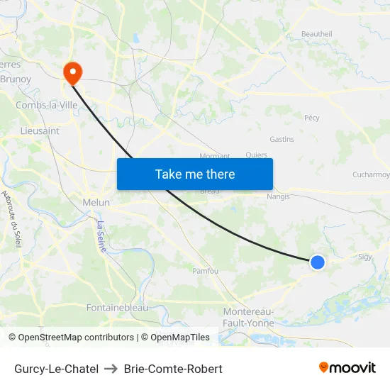 Gurcy-Le-Chatel to Brie-Comte-Robert map