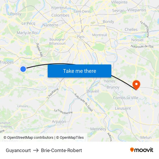 Guyancourt to Brie-Comte-Robert map