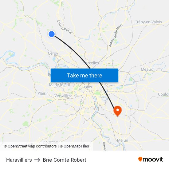 Haravilliers to Brie-Comte-Robert map