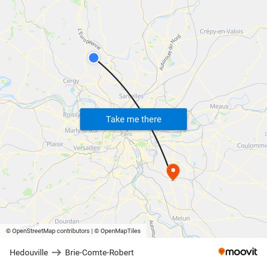 Hedouville to Brie-Comte-Robert map