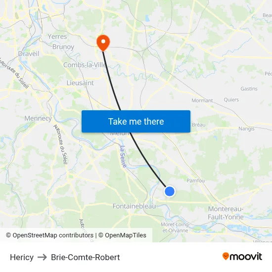 Hericy to Brie-Comte-Robert map