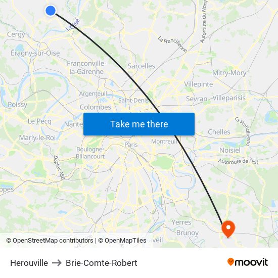 Herouville to Brie-Comte-Robert map