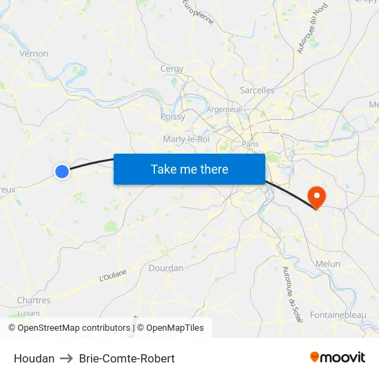 Houdan to Brie-Comte-Robert map