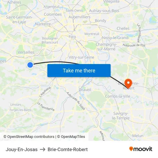 Jouy-En-Josas to Brie-Comte-Robert map