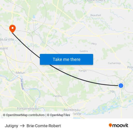 Jutigny to Brie-Comte-Robert map