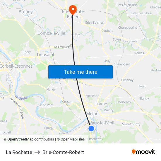 La Rochette to Brie-Comte-Robert map