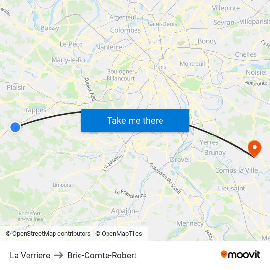 La Verriere to Brie-Comte-Robert map