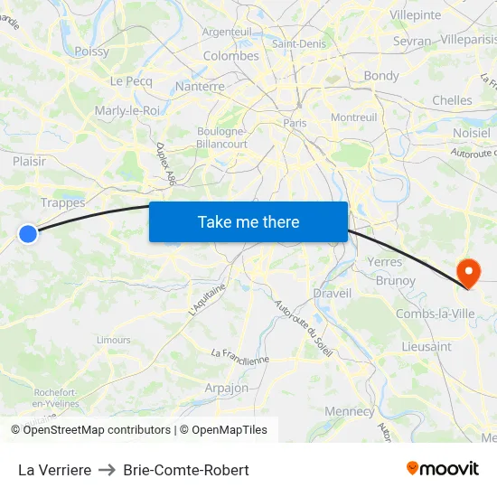 La Verriere to Brie-Comte-Robert map