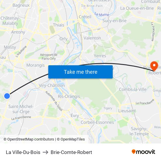 La Ville-Du-Bois to Brie-Comte-Robert map