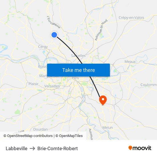 Labbeville to Brie-Comte-Robert map