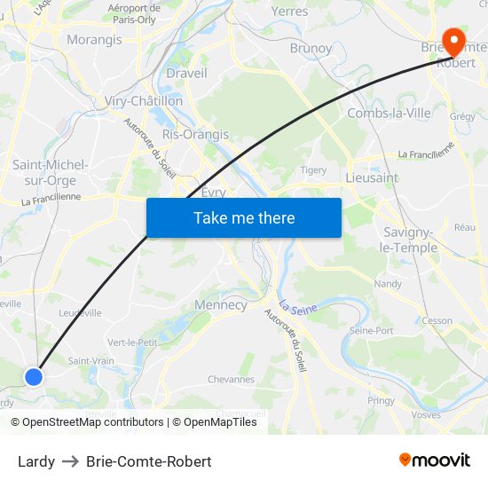 Lardy to Brie-Comte-Robert map