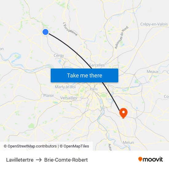 Lavilletertre to Brie-Comte-Robert map