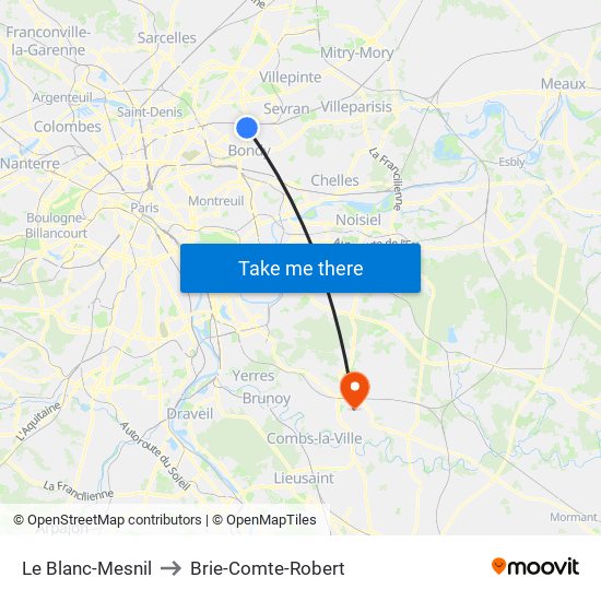 Le Blanc-Mesnil to Brie-Comte-Robert map