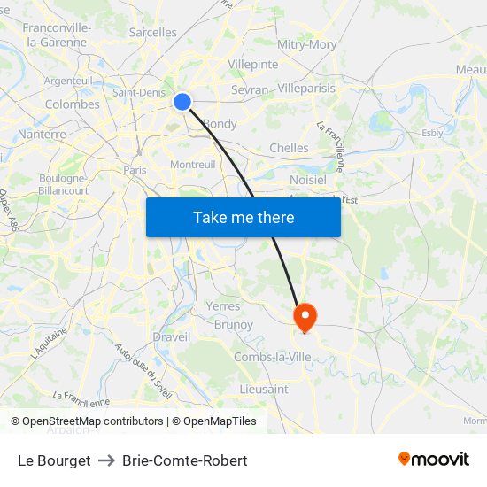 Le Bourget to Brie-Comte-Robert map