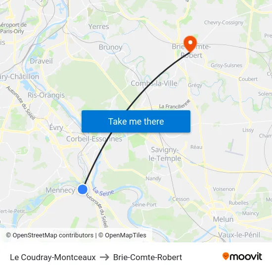 Le Coudray-Montceaux to Brie-Comte-Robert map