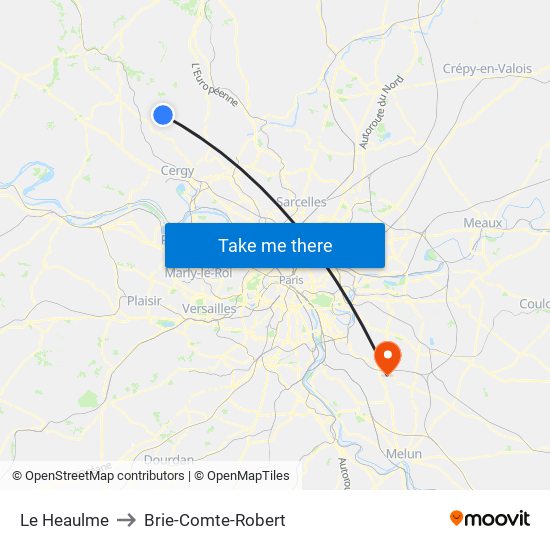 Le Heaulme to Brie-Comte-Robert map
