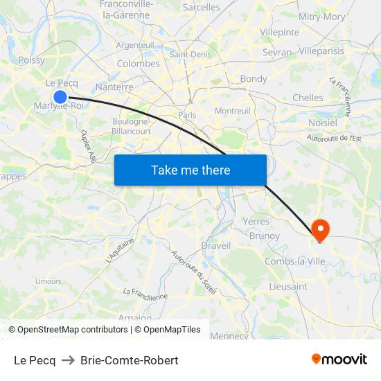 Le Pecq to Brie-Comte-Robert map