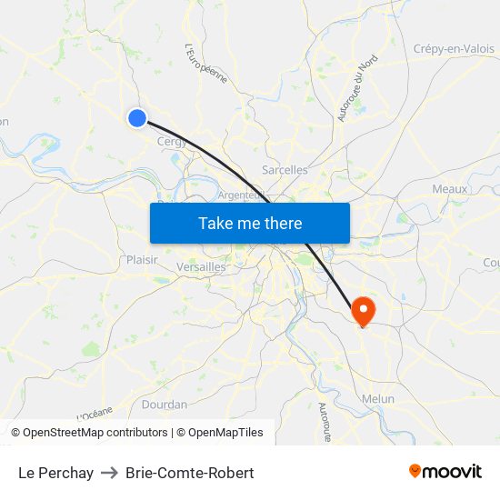 Le Perchay to Brie-Comte-Robert map