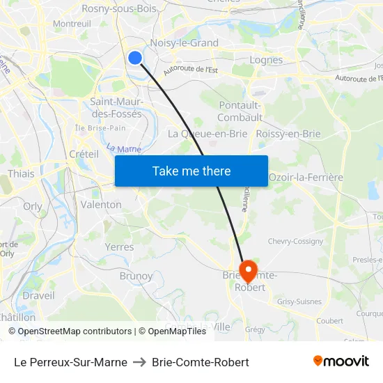 Le Perreux-Sur-Marne to Brie-Comte-Robert map