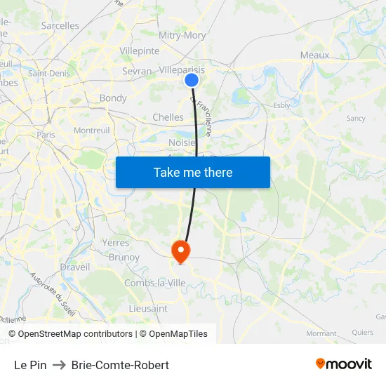 Le Pin to Brie-Comte-Robert map