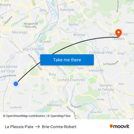 Le Plessis-Pate to Brie-Comte-Robert map