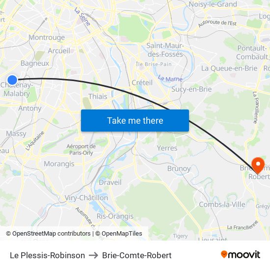 Le Plessis-Robinson to Brie-Comte-Robert map