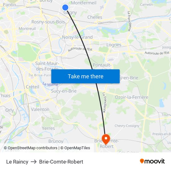 Le Raincy to Brie-Comte-Robert map