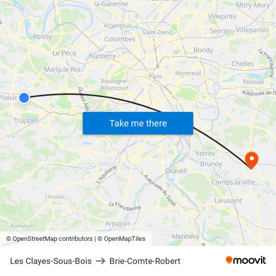 Les Clayes-Sous-Bois to Brie-Comte-Robert map