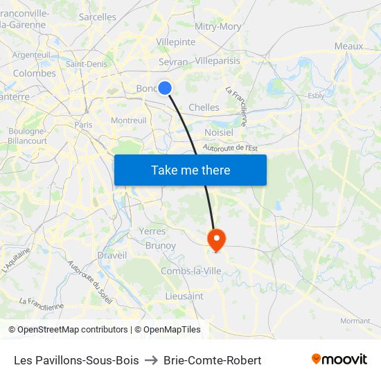 Les Pavillons-Sous-Bois to Brie-Comte-Robert map