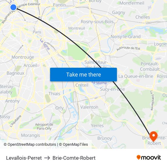 Levallois-Perret to Brie-Comte-Robert map