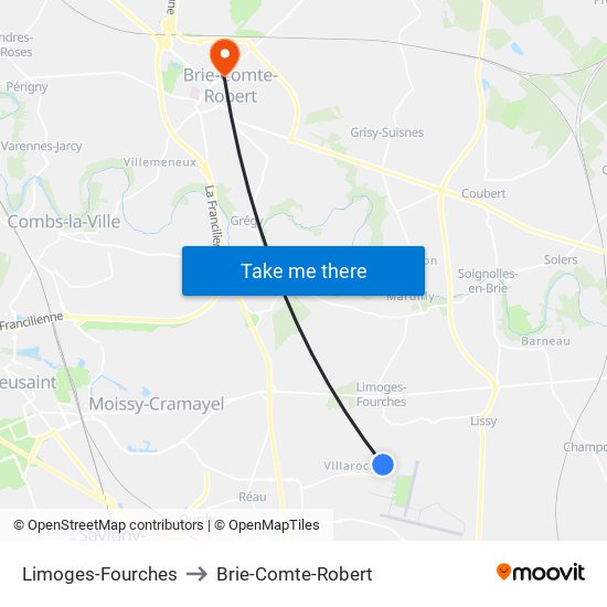 Limoges-Fourches to Brie-Comte-Robert map