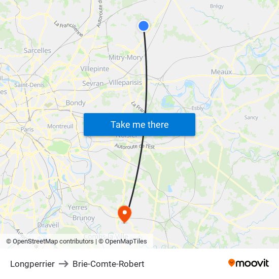 Longperrier to Brie-Comte-Robert map