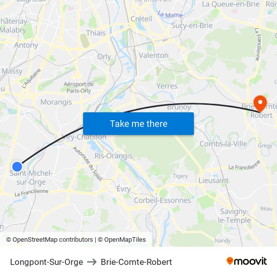 Longpont-Sur-Orge to Brie-Comte-Robert map