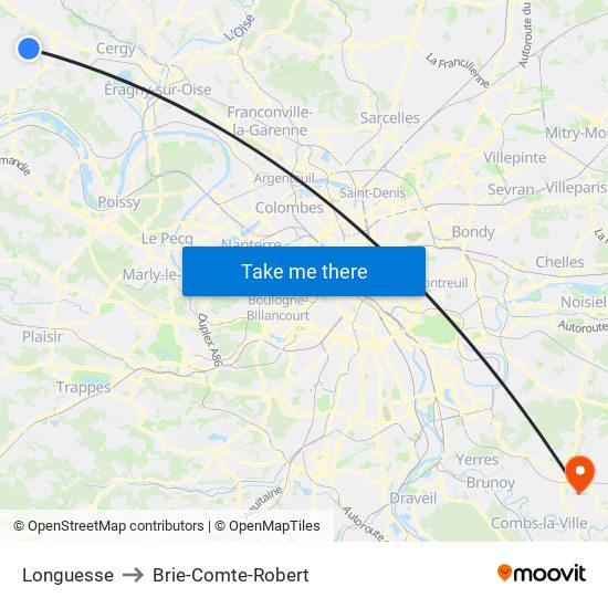 Longuesse to Brie-Comte-Robert map