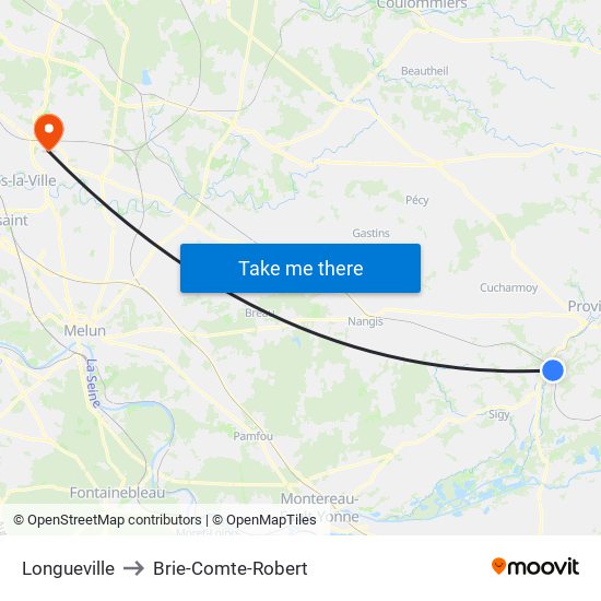 Longueville to Brie-Comte-Robert map